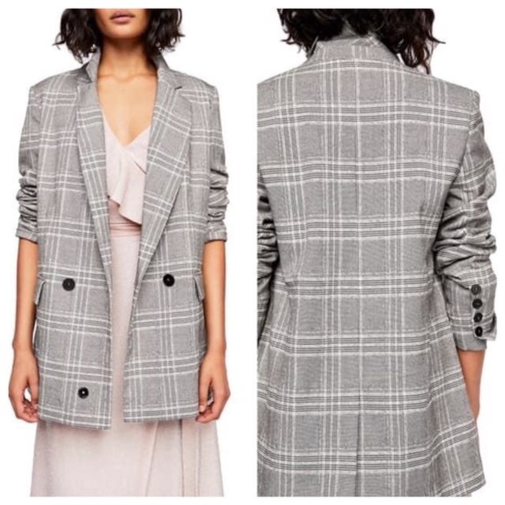Free people long grey plaid blazer
